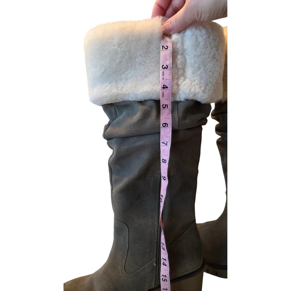Vintage Foundry Co  Grey Leather Real Fur Trim Wedge Slouch Boots womens‎ 9 Boho